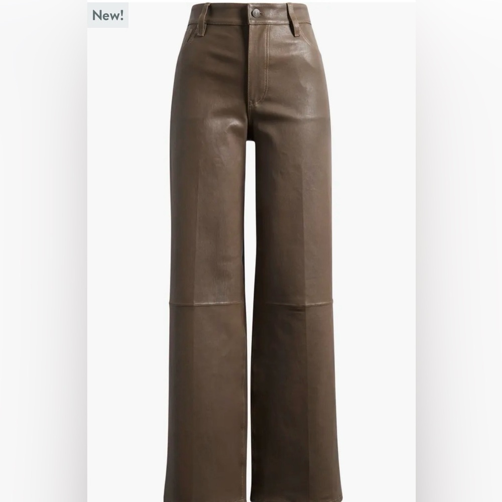 Frame Denim Wide-Leg Leather Pants in Dark Brown